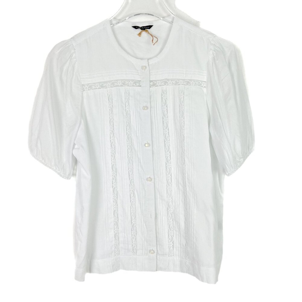 NWOT Violets & Roses Puff Sleeve Lace Detail Button Front Shirt Size Small S NEW